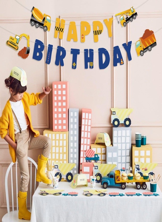PIXHOTUL Construction Birthday Banner - Pre-strung Excavator HAPPY BIRTHDAY Banner for Baby Boy Toddler Kids Birthday Truck Party Decorations - Image 4
